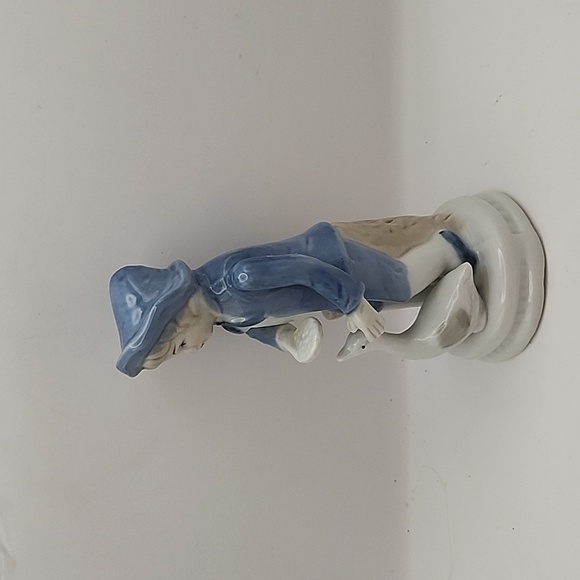 Vintage Fine Porcelain Boy and Goose Hand Painted 6" Blue and White - Picture 2 of 8
